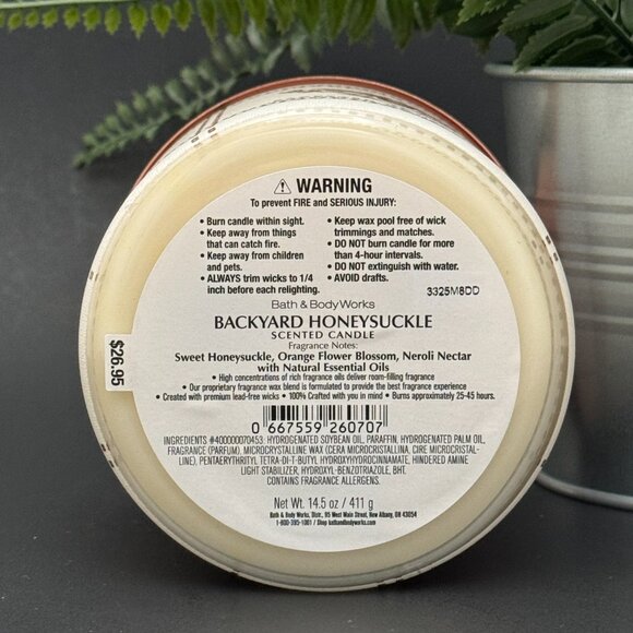 BBW Backyard Honeysuckle Bath & Body Works 3 Wick Candle - Picture 9 of 10